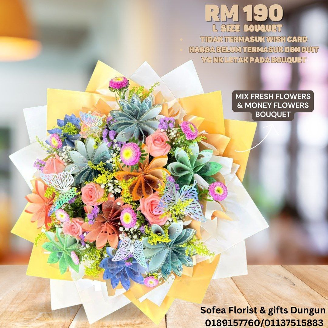Mix Fresh Flowers & Money Flowers Bouquet