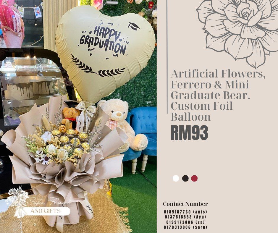 Artificial Flowers, Ferrero & Mini Graduate Bear Bouquet